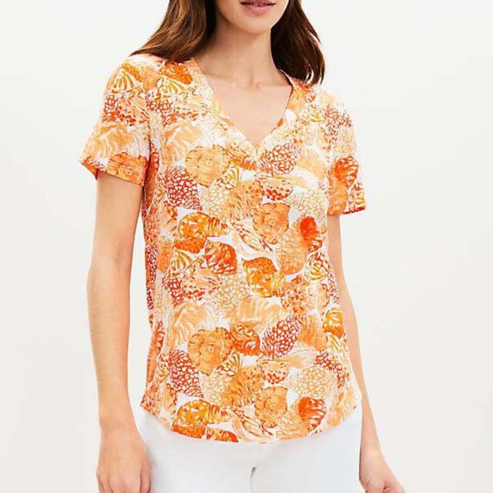 Loft 100% Cotton Tee Shirt, Shell print, size L